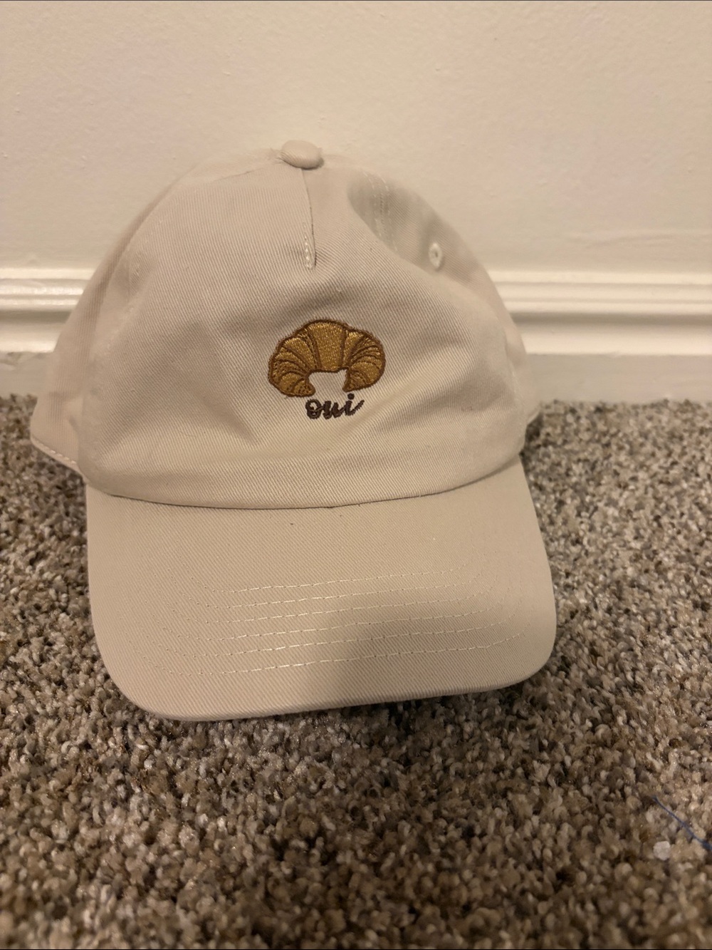 Target Cream Baseball Hat with Golden Croissant Embroidery